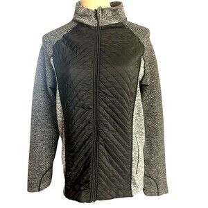 Cali Sport Womens L Black Gray Gingham Quilted Performance Full Zip Activewear